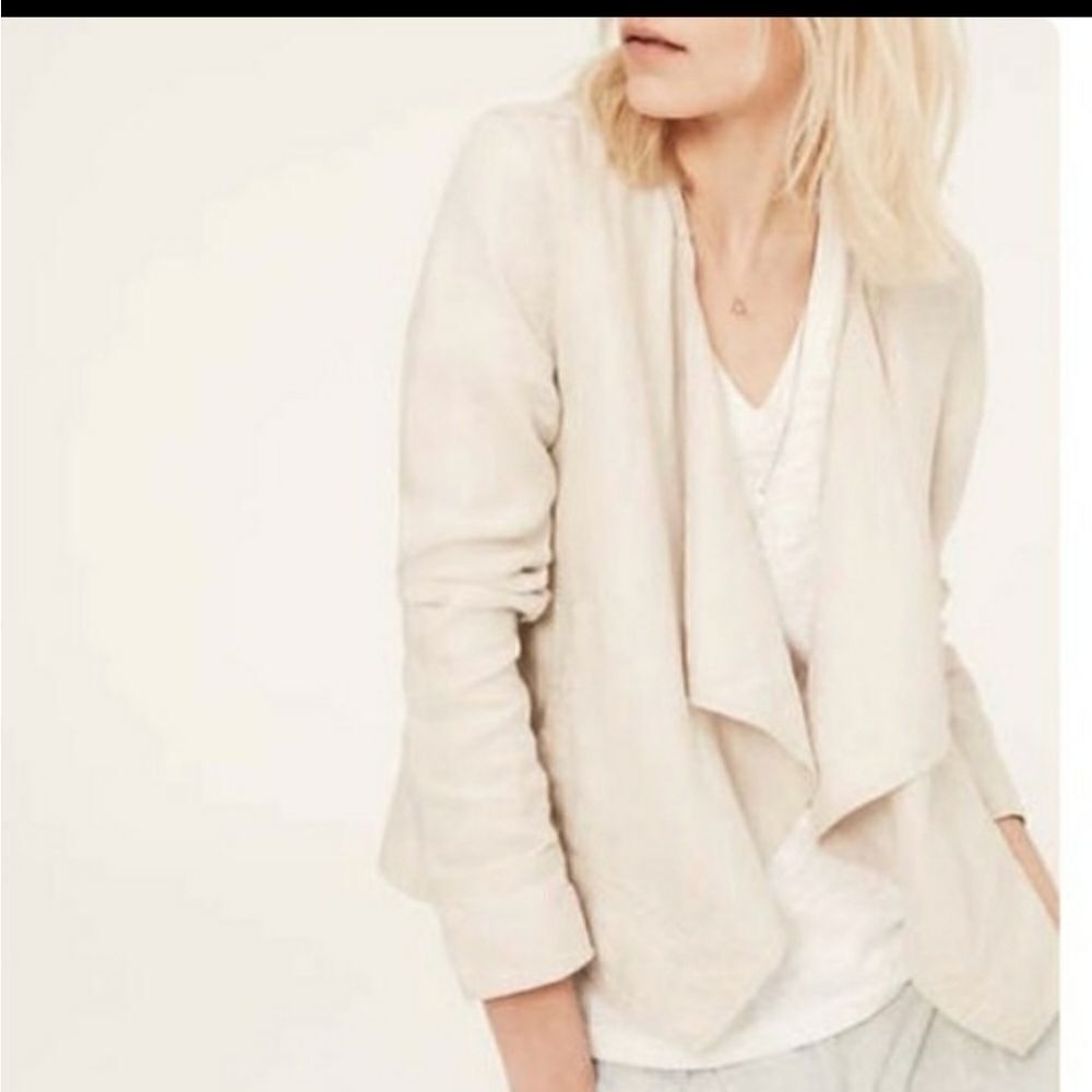 LOU & GREY jacket open front ivory cream linen waterfall XS - Picture 3 of 9
